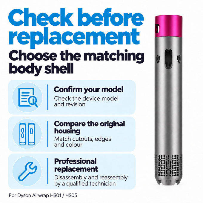 Κέλυφος κύριου σώματος για Dyson Airwrap HS01, HS05, Nickel / Fuchsia