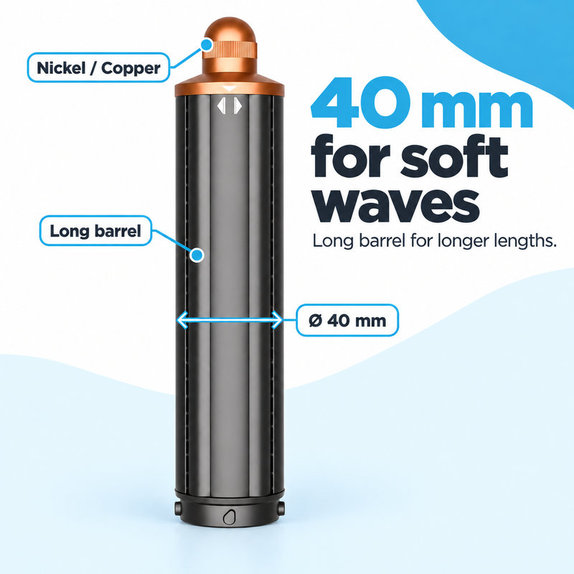 Μακρύ εξάρτημα για μπούκλες για Dyson Airwrap HS01, HS05, 40 mm, Nickel / Copper