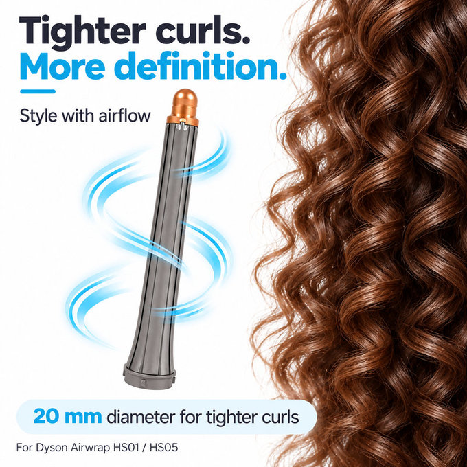 Μακρύ εξάρτημα για μπούκλες για Dyson Airwrap HS01, HS05, 20 mm, Nickel / Copper