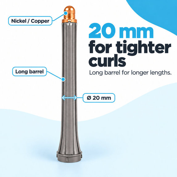 Μακρύ εξάρτημα για μπούκλες για Dyson Airwrap HS01, HS05, 20 mm, Nickel / Copper