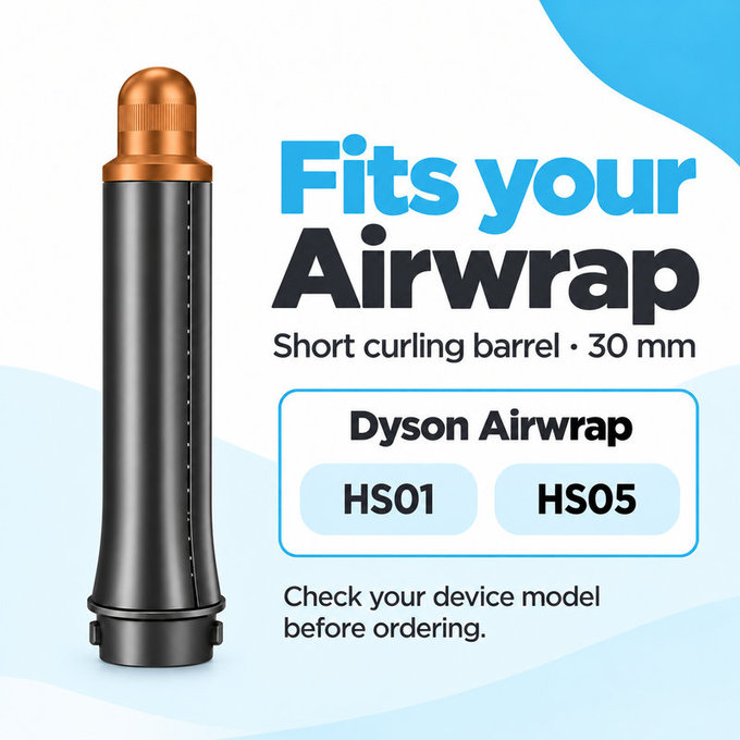 Κοντό εξάρτημα για μπούκλες για Dyson Airwrap HS01, HS05, 30 mm, Nickel / Copper