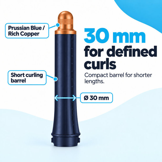 Κοντό εξάρτημα για μπούκλες για Dyson Airwrap HS01, HS05, 30 mm, Prussian Blue / Rich Copper