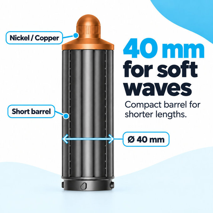 Κοντό εξάρτημα για μπούκλες για Dyson Airwrap HS01, HS05, 40 mm, Nickel / Copper