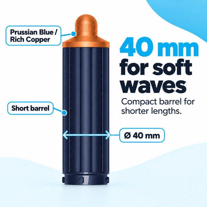 Κοντό εξάρτημα για μπούκλες για Dyson Airwrap HS01, HS05, 40 mm, Prussian Blue / Rich Copper