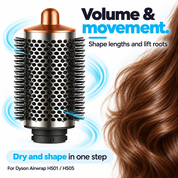 Μεγάλη στρογγυλή βούρτσα όγκου για Dyson Airwrap HS01, HS05, Nickel / Copper