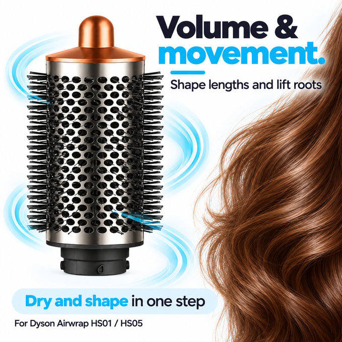 Μεγάλη στρογγυλή βούρτσα όγκου για Dyson Airwrap HS01, HS05, Nickel / Copper