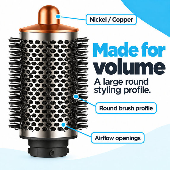 Μεγάλη στρογγυλή βούρτσα όγκου για Dyson Airwrap HS01, HS05, Nickel / Copper