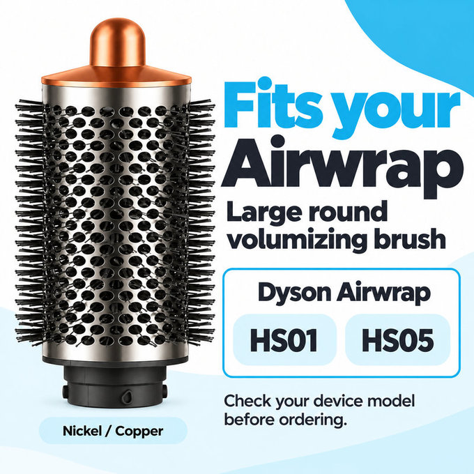 Μεγάλη στρογγυλή βούρτσα όγκου για Dyson Airwrap HS01, HS05, Nickel / Copper