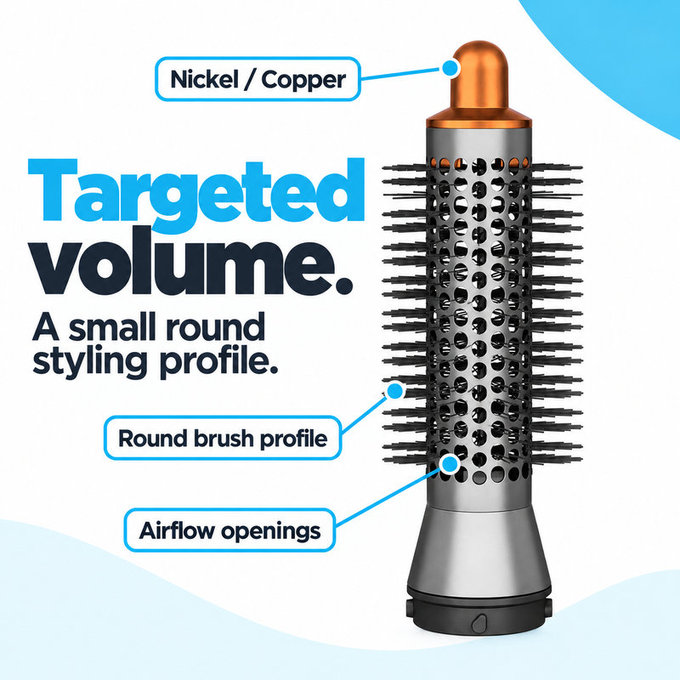 Μικρή στρογγυλή βούρτσα όγκου για Dyson Airwrap HS01, HS05, Nickel / Copper