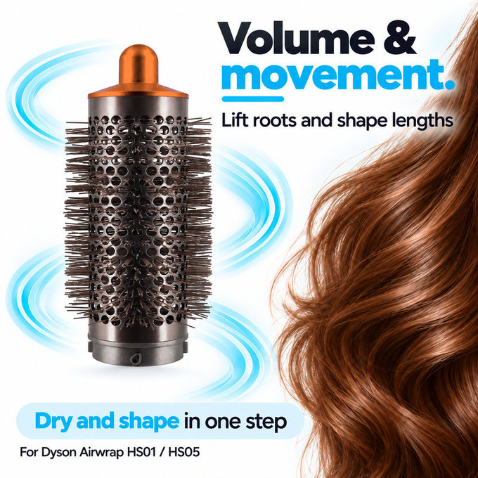 Μεσαία στρογγυλή βούρτσα όγκου για Dyson Airwrap HS01, HS05, Nickel / Copper
