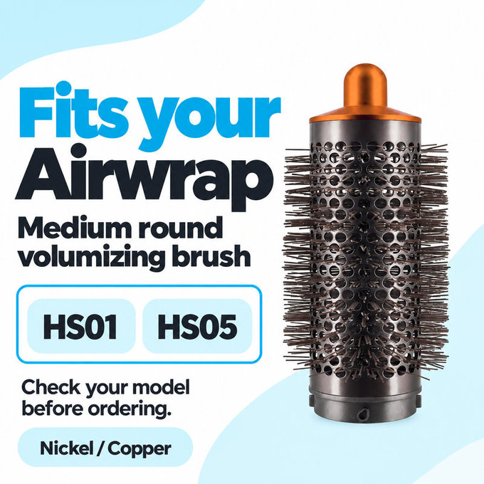 Μεσαία στρογγυλή βούρτσα όγκου για Dyson Airwrap HS01, HS05, Nickel / Copper