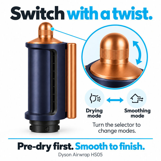 Εξάρτημα Coanda για λείανση και στέγνωμα για Dyson Airwrap HS05, Prussian Blue / Rich Copper