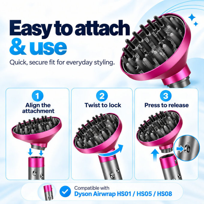 Φυσούνα Wave + Curl για Dyson Airwrap HS05, Fuchsia