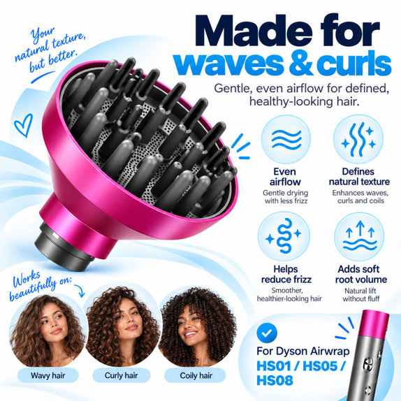 Φυσούνα Wave + Curl για Dyson Airwrap HS05, Fuchsia