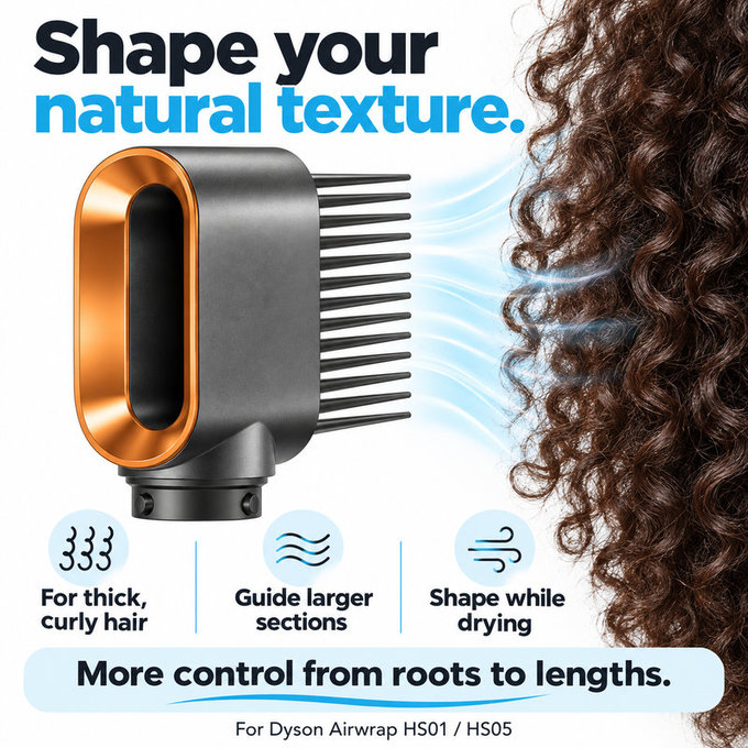 Χτένα με αραιά δόντια για Dyson Airwrap HS01, HS05, Nickel / Copper