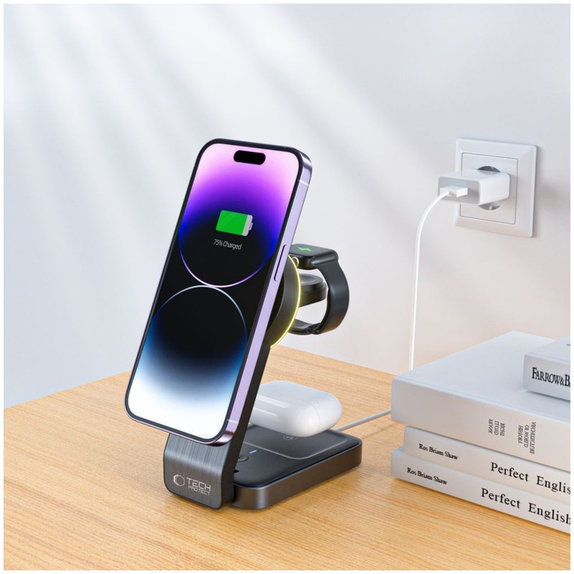 Ασύρματος φορτιστής QI15W-A28 3IN1 Magnetic MagSafe, μαύρη, Tech-Protect