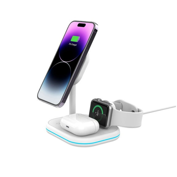 Ασύρματος φορτιστής QI15W-A27 3IN1 Magnetic MagSafe, λευκή, Tech-Protect