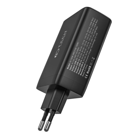 Φορτιστής δικτύου NC100W-GAN 4-PORT PD 100W / QC3.0, μαύρη, Tech-Protect