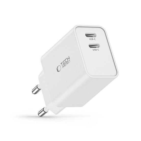 Φορτιστής δικτύου C35W 2-PORT PD 35W, λευκή, Tech-Protect