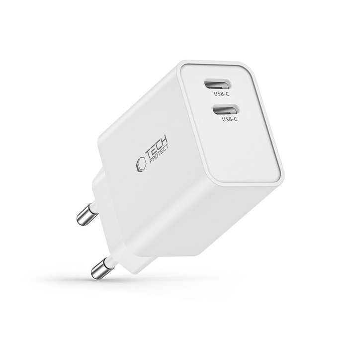 Φορτιστής δικτύου C35W 2-PORT PD 35W, λευκή, Tech-Protect