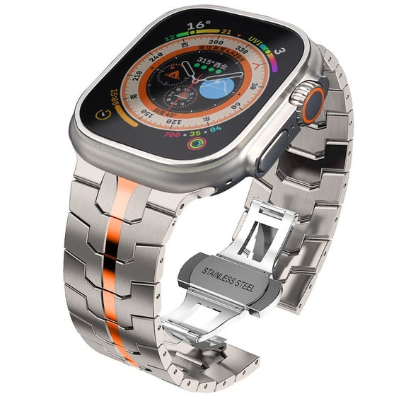 Λουράκι Stainless Line για Apple Watch 8 / 9 / 10 / 11 / SE / Ultra (44 / 45 / 46 / 49 mm), Titanium/Orange, Tech-Protect