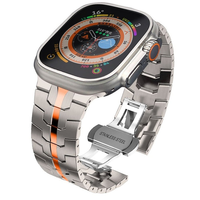 Λουράκι Stainless Line για Apple Watch 8 / 9 / 10 / 11 / SE / Ultra (44 / 45 / 46 / 49 mm), Titanium/Orange, Tech-Protect