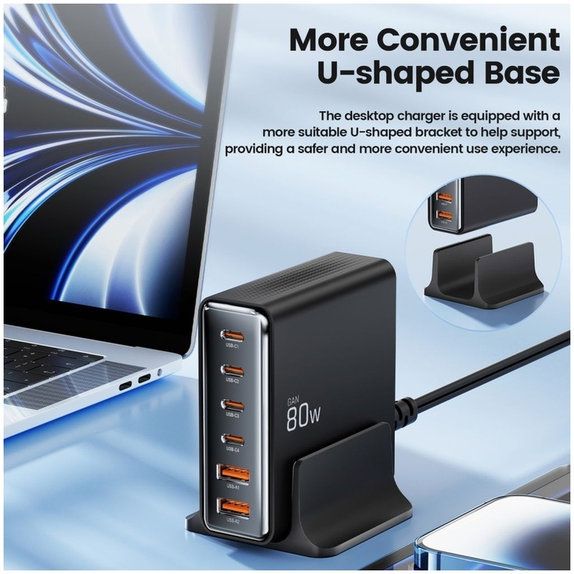 Φορτιστής δικτύου DC80W-GAN 6-PORT PD 80W / QC3.0, μαύρη, Tech-Protect