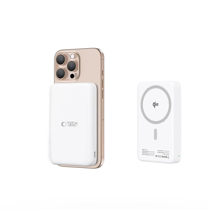Power bank PB24 Lifemag Qi2 MagSafe 10000mAh, λευκή, Tech-Protect