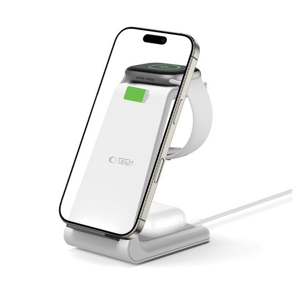 Ασύρματος φορτιστής QI15W-A36 3IN1 for Apple, λευκή, Tech-Protect