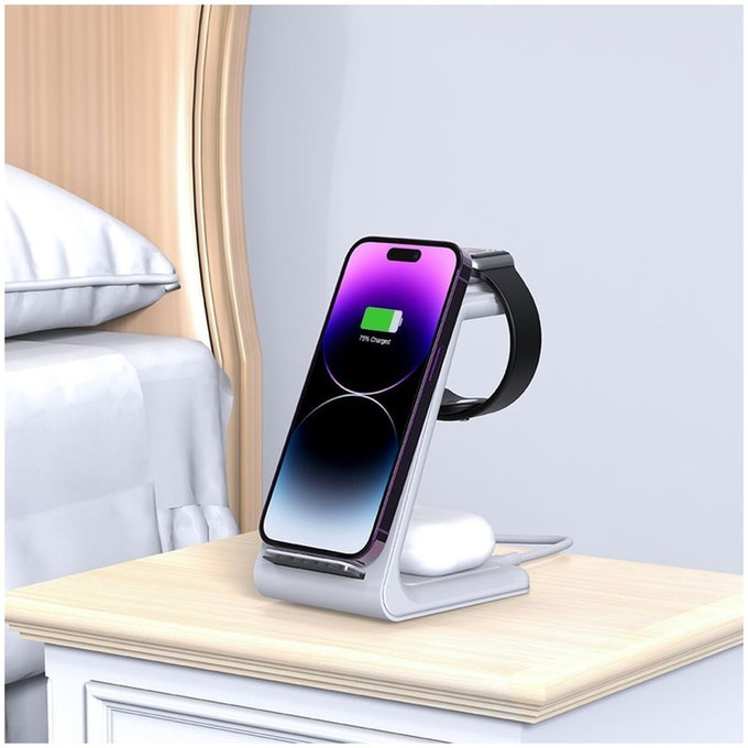 Ασύρματος φορτιστής QI15W-A36 3IN1 for Apple, λευκή, Tech-Protect