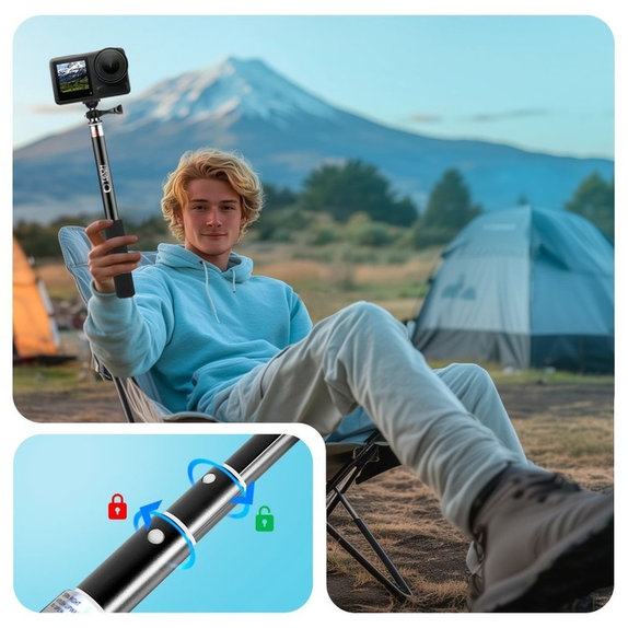 Selfie stick με τρίποδο GA100 για GoPro / DJI / INSTA360, μαύρη, Tech-Protect