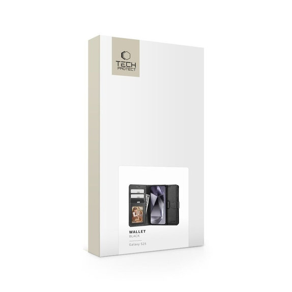 Θήκη Wallet για Samsung S25, μαύρη, Tech-Protect