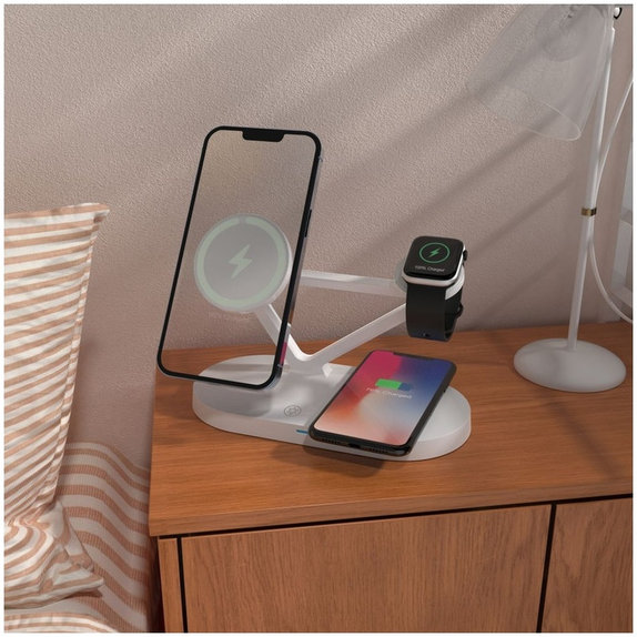 Ασύρματος φορτιστής QI15W-A41 3IN1 Magnetic MagSafe, λευκή, Tech-Protect