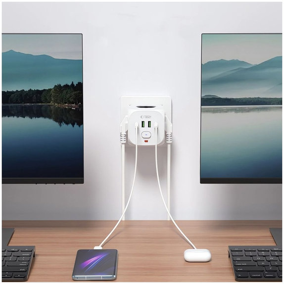 Φορτιστής δικτύου PCL3X4 Power Socket 2 USB & 2 USB-C & 3 Socket, λευκή, Tech-Protect
