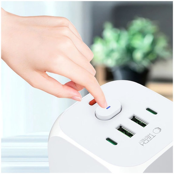 Φορτιστής δικτύου PCL3X4 Power Socket 2 USB & 2 USB-C & 3 Socket, λευκή, Tech-Protect