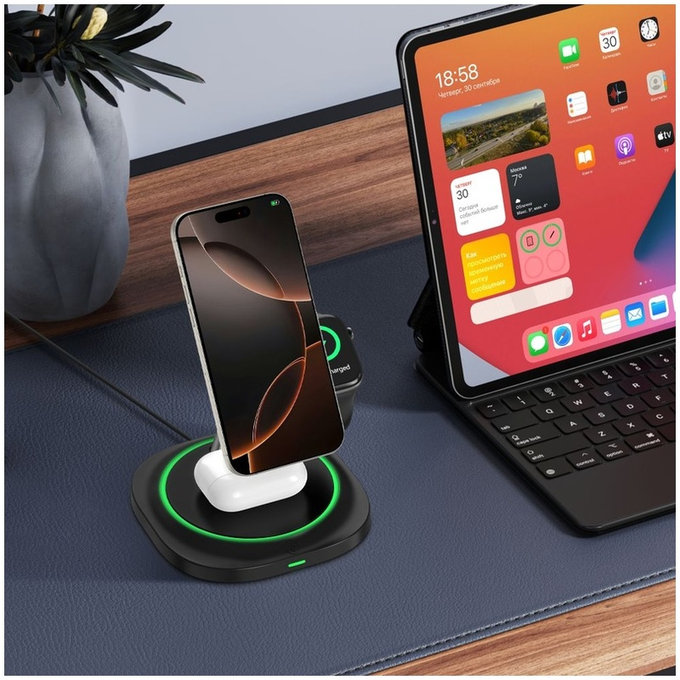 Ασύρματος φορτιστής QI15W-A46 3IN1 Magnetic MagSafe, μαύρη, Tech-Protect