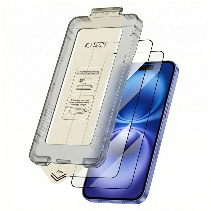 Σκληρυμένο γυαλί Quick Set+ 2-PACK για iPhone 15 / 16, μαύρη, Tech-Protect