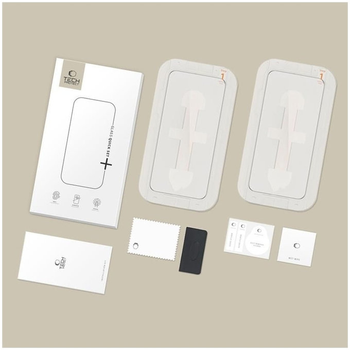 Σκληρυμένο γυαλί Quick Set+ 2-PACK για iPhone 15 Pro, μαύρη, Tech-Protect