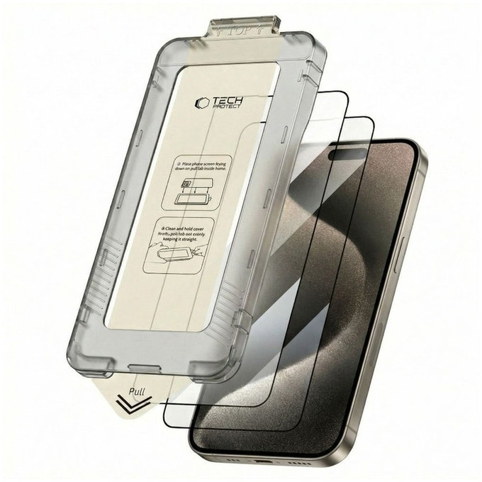 Σκληρυμένο γυαλί Quick Set+ 2-PACK για iPhone 15 Pro, μαύρη, Tech-Protect