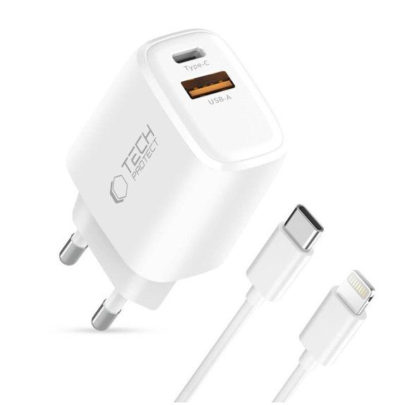 Φορτιστής δικτύου NCA30 2-PORT PD 30W / QC3.0 + Lightning Cable, λευκή, Tech-Protect