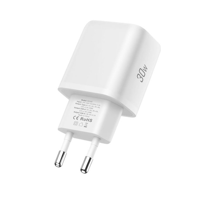 Φορτιστής δικτύου NCA30 2-PORT PD 30W / QC3.0 + Lightning Cable, λευκή, Tech-Protect