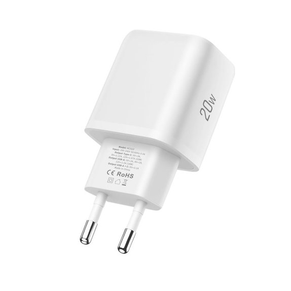 Φορτιστής δικτύου NCA20 2-PORT PD 20W / QC3.0, λευκή, Tech-Protect