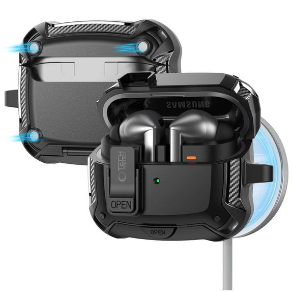 Θήκη ακουστικών Carbonox MagSafe για Samsung Buds 3 / 3 FE / 3 Pro, μαύρη, Tech-Protect