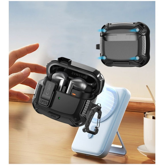 Θήκη ακουστικών Carbonox MagSafe για Samsung Buds 3 / 3 FE / 3 Pro, μαύρη, Tech-Protect