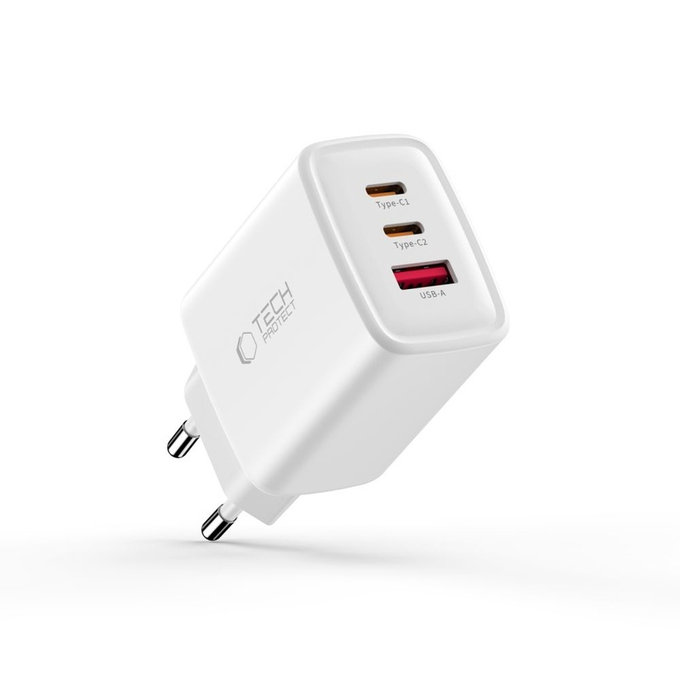 Φορτιστής δικτύου NCA65W-GAN 3-PORT PD 65W / QC3.0, λευκή, Tech-Protect