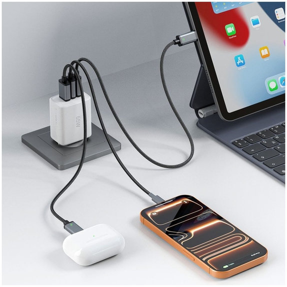 Φορτιστής δικτύου NCA65W-GAN 3-PORT PD 65W / QC3.0, λευκή, Tech-Protect