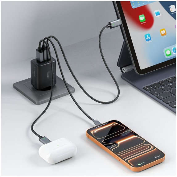 Φορτιστής δικτύου NCA65W-GAN 3-PORT PD 65W / QC3.0, μαύρη, Tech-Protect