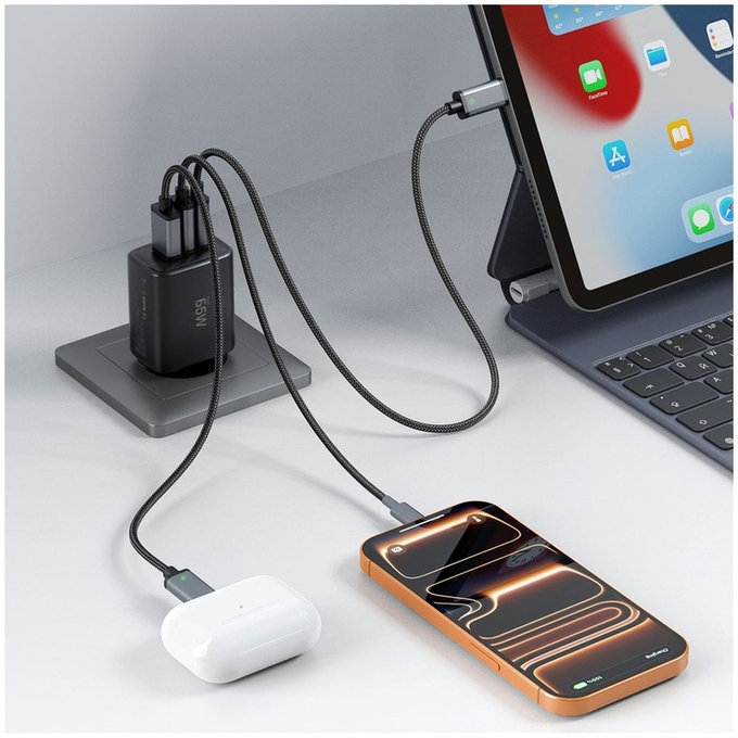 Φορτιστής δικτύου NCA65W-GAN 3-PORT PD 65W / QC3.0, μαύρη, Tech-Protect