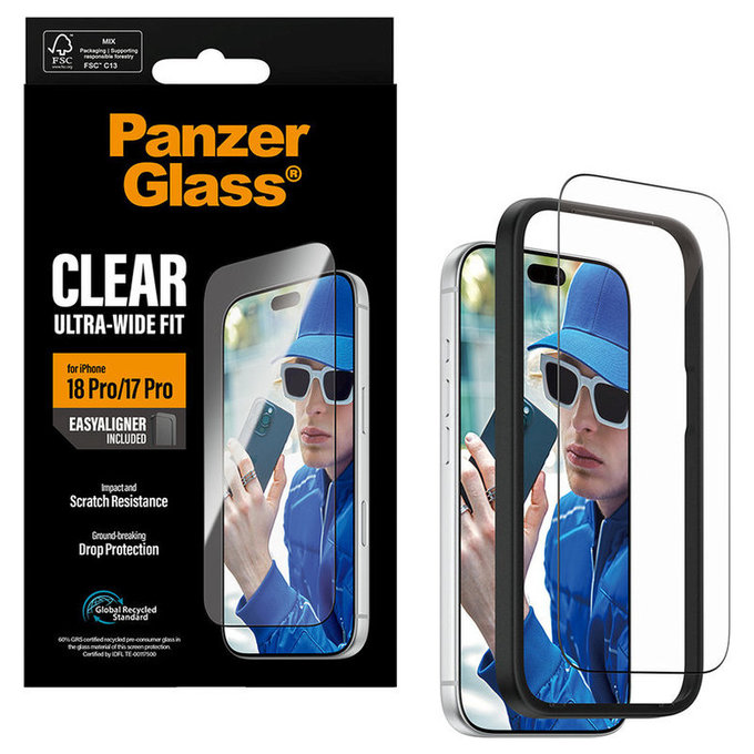 Προστατευτικό γυαλί UWF με εφαρμογέα για iPhone 18 Pro/17 Pro, Μαύρο, PanzerGlass