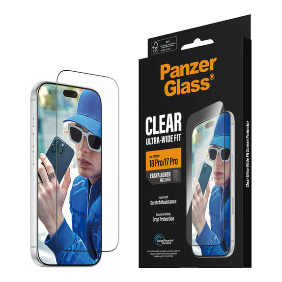 Προστατευτικό γυαλί UWF με εφαρμογέα για iPhone 18 Pro/17 Pro, Μαύρο, PanzerGlass